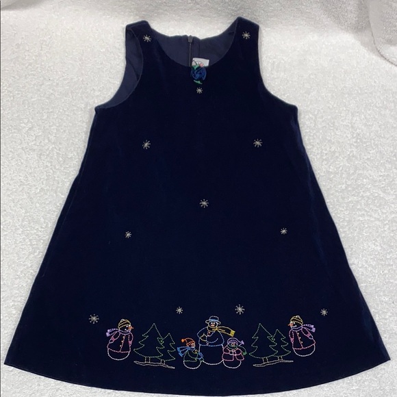 Harley-Davidson Other - Good lad Navy Blue velvet snowman Embroidered jumper dress size 6